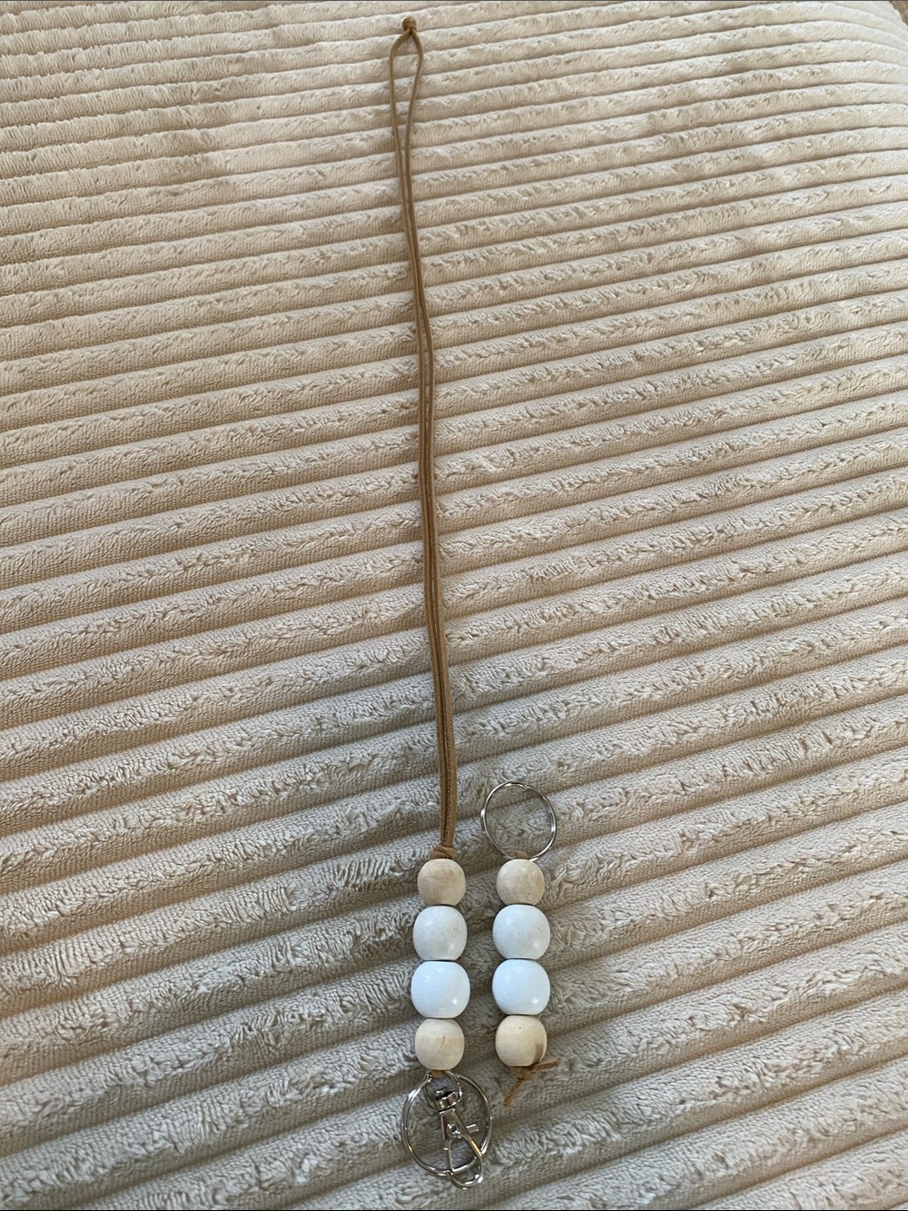 Handmade Tan Beaded Lanyard and Matching Keychain